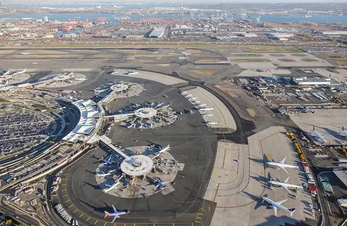 Aerial view of Newark Liberty International Airport, served by United Limo INC’s premium airport limo service in New York and New Jersey.